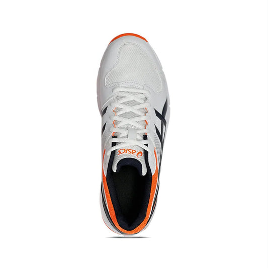 White running shoe with orange accents on a white background