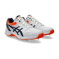 White sports shoes with orange accents on a white background