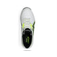 White running shoe with green accents on a white background
