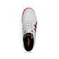 White athletic shoe with red accents on a white background