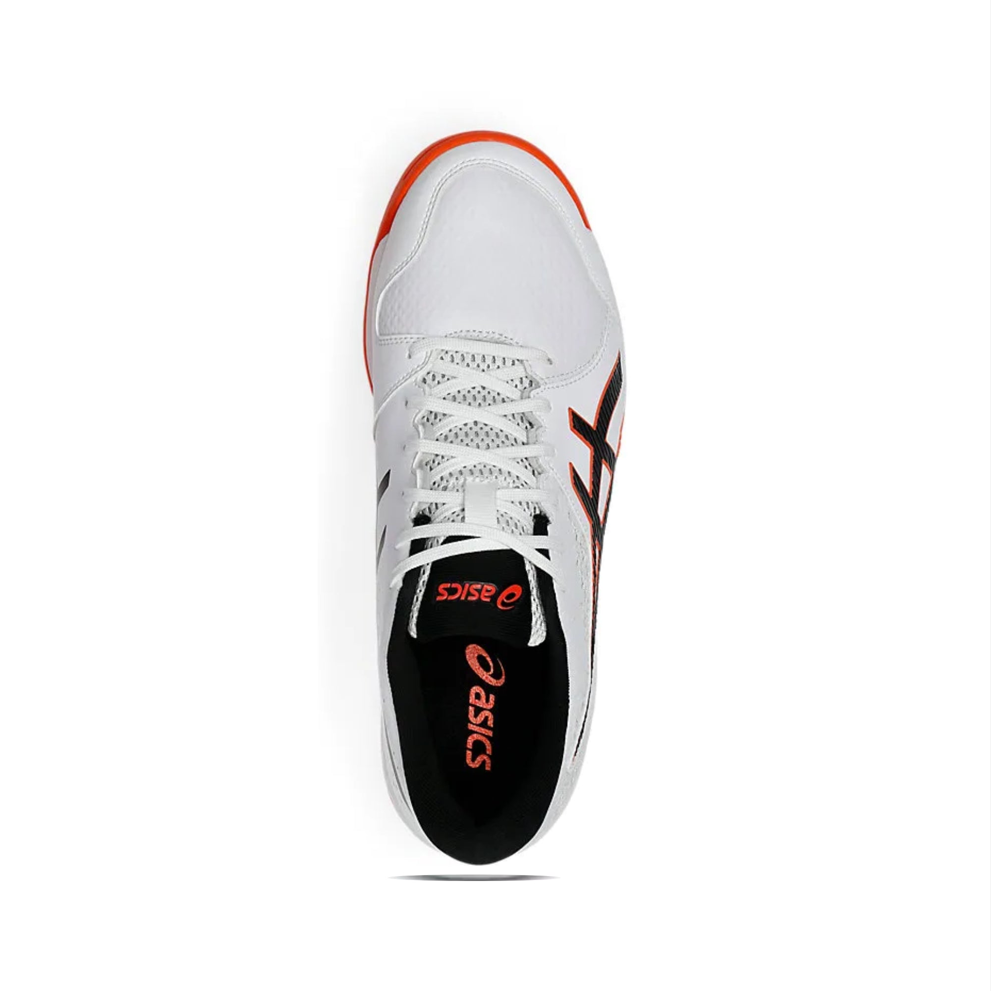 White athletic shoe with red accents on a white background