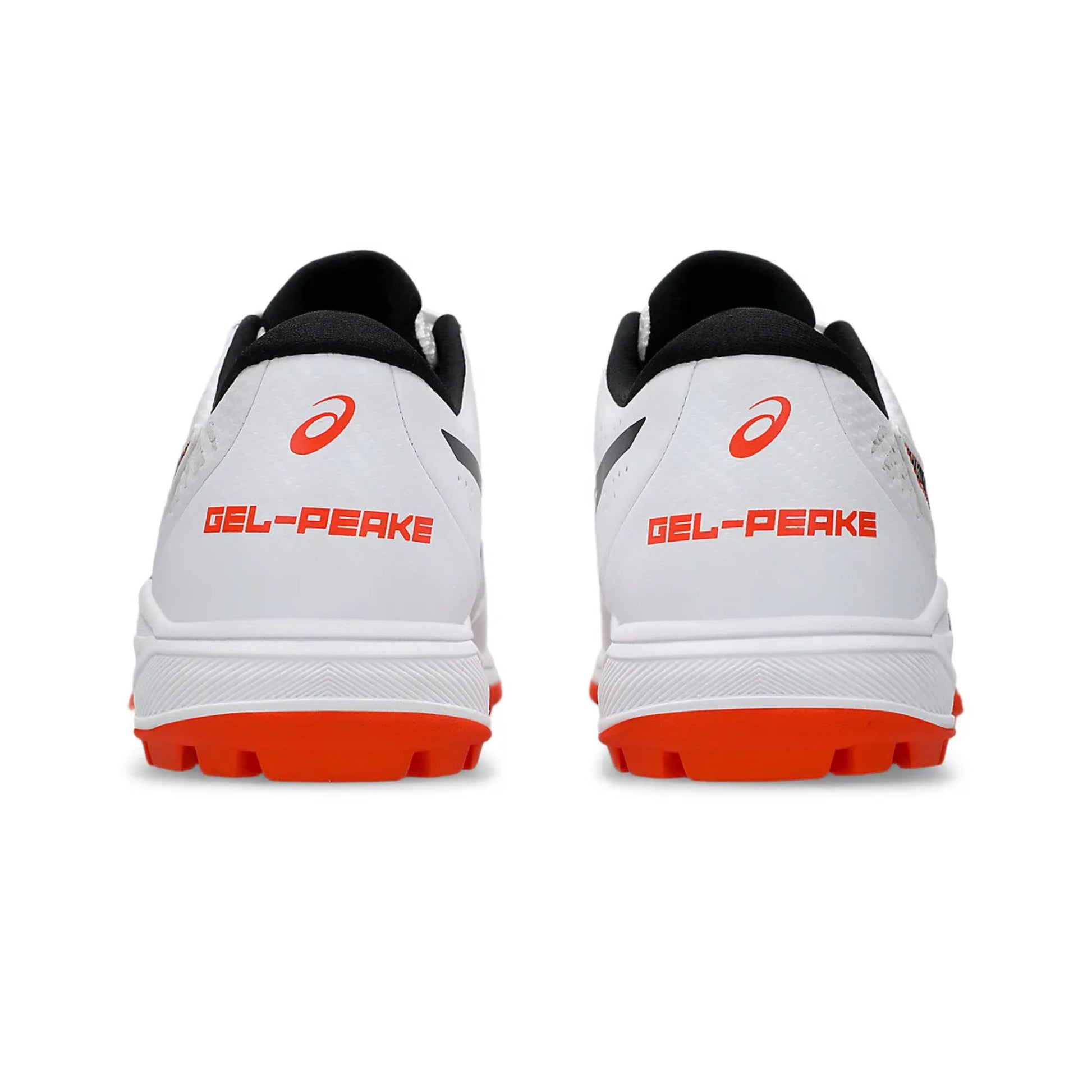 White sports shoes with red soles and 'GEL-Peake' branding on a white background