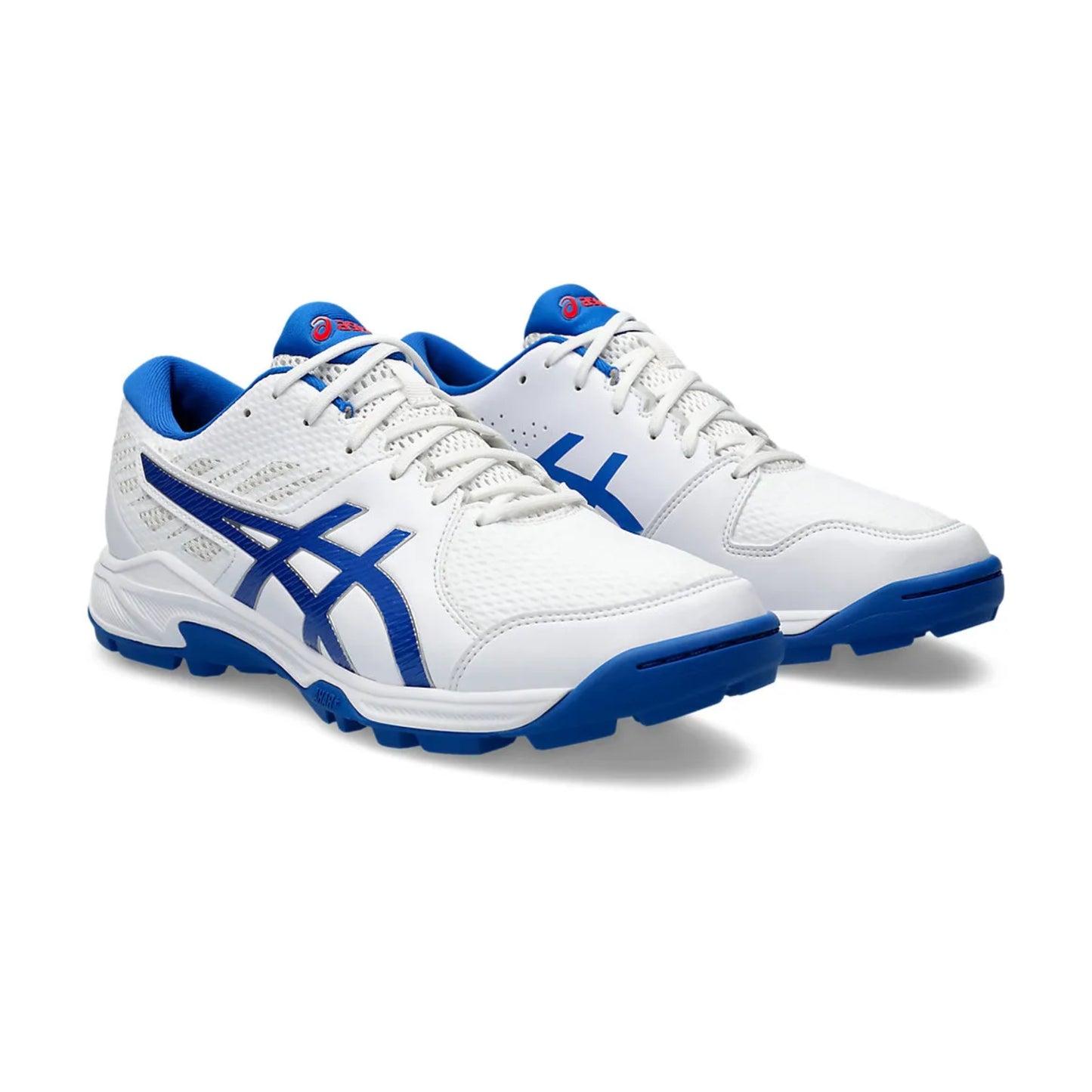 White and blue athletic shoes on a white background