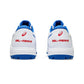 White running shoes with blue soles and red 'Gel-Peake' branding on a white background