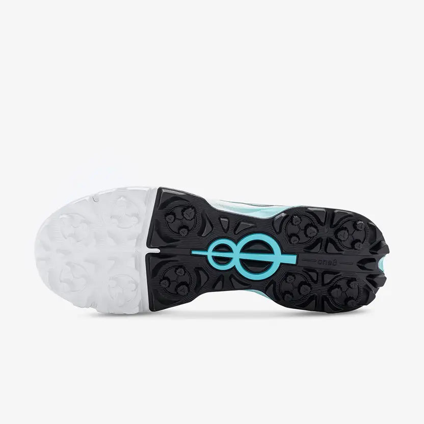 Outsole of Pitch 18 spike shoes for cricket showing grip studs for turf pitches
