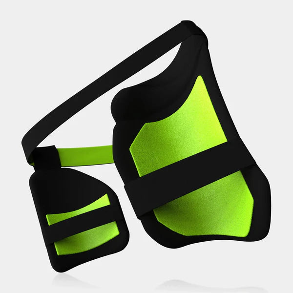 Green and black waist bag on a white background