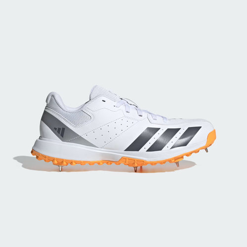 adidas Howzat Spike cricket shoes in Cloud White, Aurora Onix and Lucid Tangerine – side view